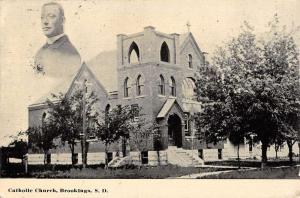 Brookings South Dakota Catholic Church Street View Antique Postcard K82160