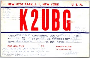 1953 QSL Radio Card Code K2UBG Long Island New York Amateur Posted Postcard