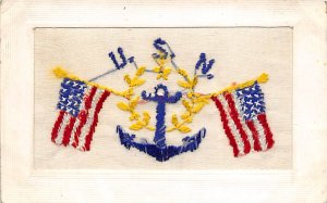 World War 2 Post Card U.S.N. Stitched Flags Unused