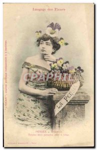 Old Postcard Fantasy Woman Thought Language of Flowers