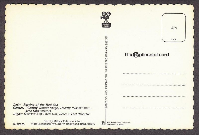 Universal Studios California Multiview Red Sea Sound Stage Jaws Postcard 1981