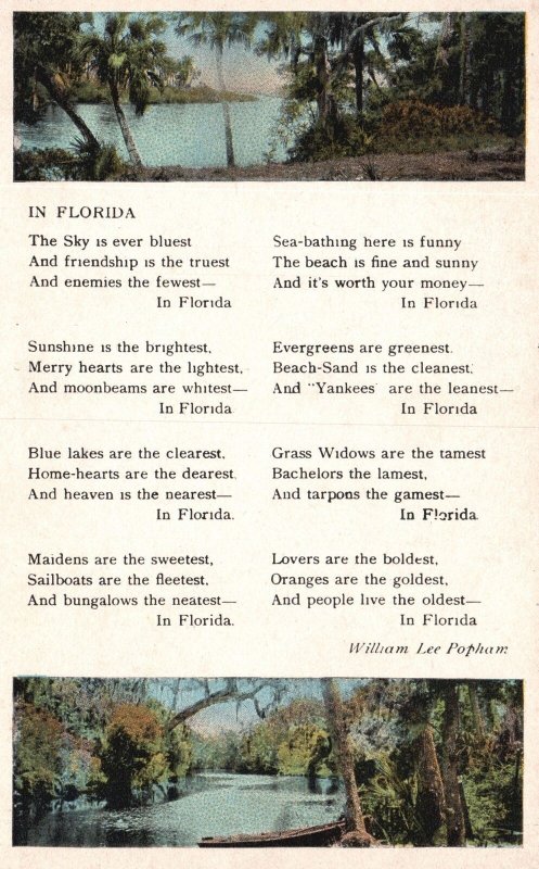 Vintage Postcard Florida Poem By William Lee Popham Beautiful Lakes In ...