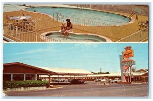 1973 Drifting Dunes Motel Exterior Signage Clovis New Mexico NM Pool Postcard