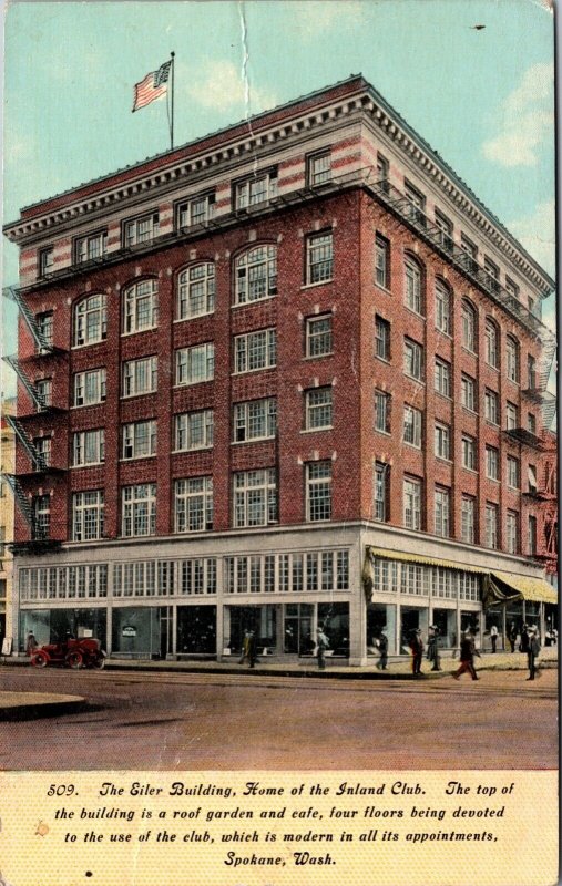 Postcard The Eiler Building, Home of the Inland Club Spokane Washington~135369