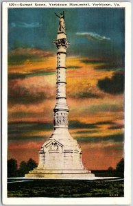 Sunset Scene Yorktown Monument Statue Yorktown Virginia VA Postcard