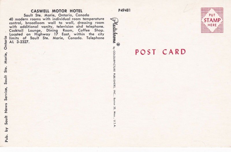 Canada Ontario Sault Ste Marie Caswell Motor Hotel & Restaurant sk6922