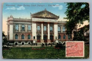 WARSAW POLAND ANTIQUE POSTCARD WARSZAWA PALAC ZACHETY SZTUK PIEKNYCH w/ STAMPS