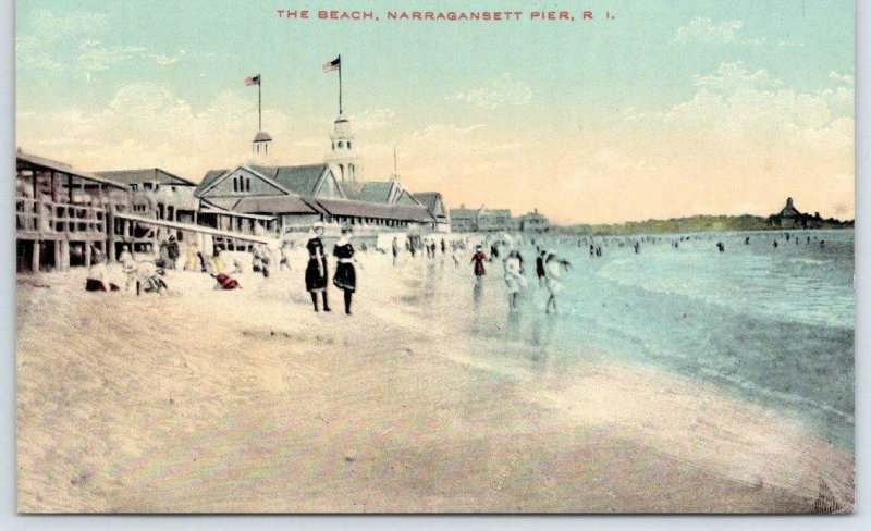 NARRAGANSETT POINT RHODE ISLAND*RI*THE BEACH*1907-1915 ERA UNUSED POSTCARD*FLAGS