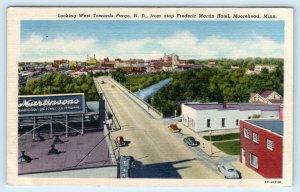 MOOREHEAD, MN ~ View of FARGO, ND from Frederic Martin Hotel 1950s  Postcard