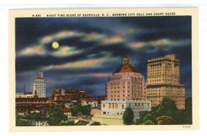 NC - Asheville. Skyline at Night Showing City Hall & Courthouse
