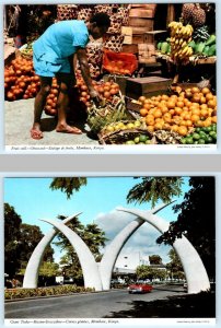 2 Postcards MOMBASA, KENYA ~ Fruit Stall GIANT TUSKS Street Scene 4x6 ~1960s?