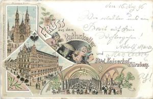 Litho 1896 Gruss aus dem Rathskeller Hotel Kaiserhof Nürnberg Nuernberg Germany