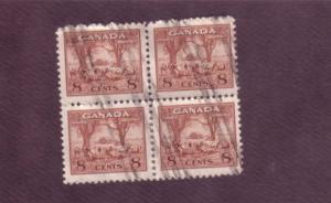 Canada, Used Block of Four, Cows,  8 Cent, Scott #256