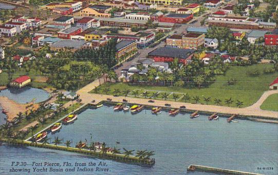 Aerial View Yacht Basin and Indian River Fort Pierce Florida 1950 Curteich