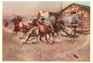 Smoke of a 45 Charles M Russell Western Painting