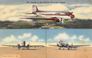 Illinois IL  CHICAGO MUNICIPAL AIRPORT  Airplane Views  ca1940's Linen Postcard