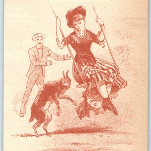 c1880s Cute Victorian Girl Head Butt by Goat Trade Card Dog Funny Comic C29