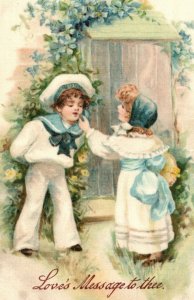 C. 1910 Silk Faced Valentine Love's Message To Thee Couple Vintage Postcard P98