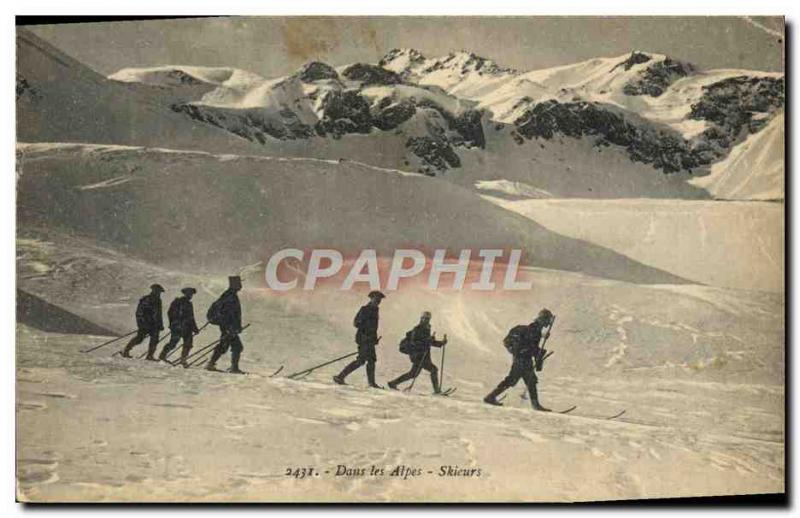 Old Postcard of Sports & # 39hiver skiing Skiers In Alps