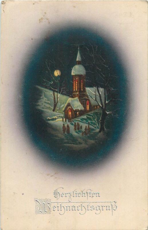 Vintage 1918 Christmas winter fantasy church