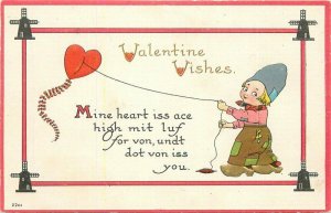 Artist impression C-1910 Dutch Boy Valentine Postcard Heart kite 20-12053