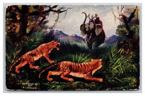 Tiger Hunting In India Riding Elephants 1909 DB Postcard U15
