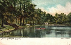 Vintage Postcard Fran Sveriges Bygder Hook Smaland River Boating Scenic View