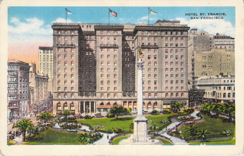 Hotel St Francis San Francisco California 1935 White Border Postcard