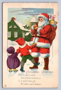 K9/ Santa Claus Christmas Postcard c1910 Kids Toys Snow 11