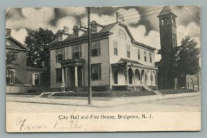 BRIDGETON NJ CITY HALL & FIRE HOUSE ANTIQUE POSTCARD