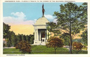Civil War, Confederate Park, Women of the South  Jacksonville, FL, Old Postcard