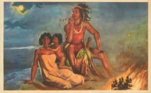 California 1950s Native American Indian The Night Watch Knotts Postcard 22-4943