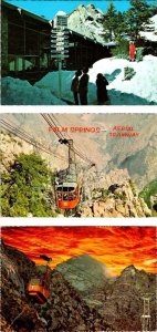 3~4X6 Postcards PALM SPRINGS, CA California AERIAL TRAMWAY Station~Sign & Sunset