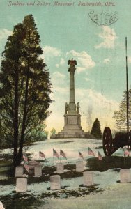 Vintage Postcard 1910 Soldiers Sailors Monument Steubenville Ohio I. Sulzbacher