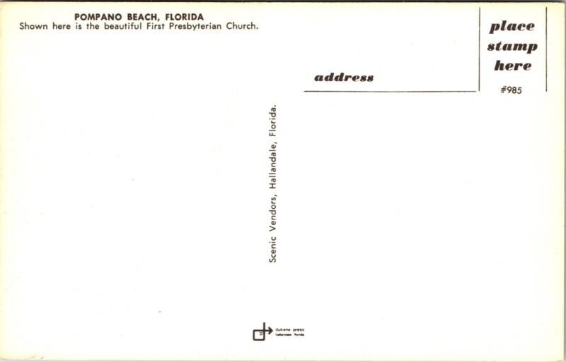 Pompano Beach Florida Fl Presbyterian Church Unposted Vintage Postcard