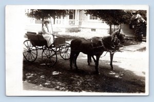 RPPC Horse and Buggy Driven By Woman in White Postcard M16