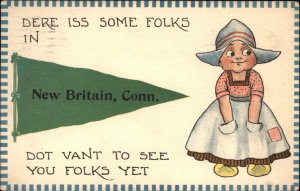 New Britain Connecticut CT Little Dutch Girl Pennant Flag c1910 Vintage Postcard