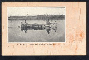 SPOONER LAKE WISCONSIN IN THE EARLY DAYS CANOE 1908 RIVER FALLS VINTAGE POSTCARD