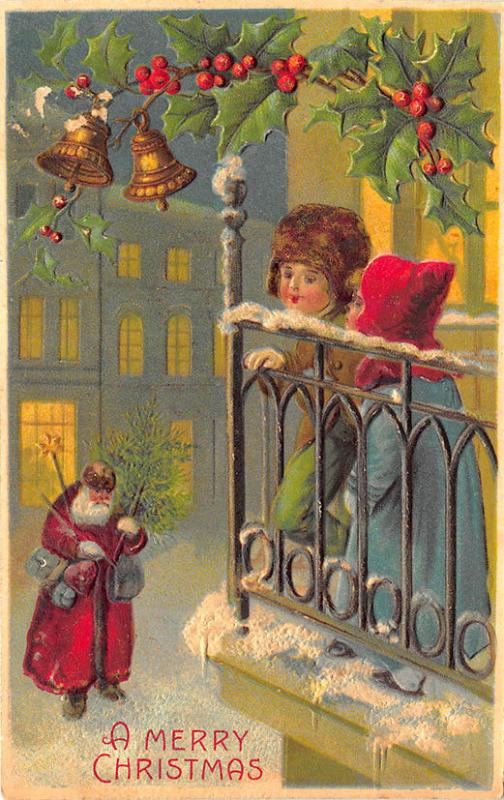 Red Suited Santa Claus A Merry Christmas Embossed Postcard