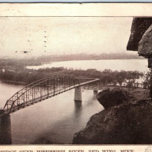 c1900s UDB Red Wing, MINN. Mississippi River Bridge Birds Eye View Postcard A102