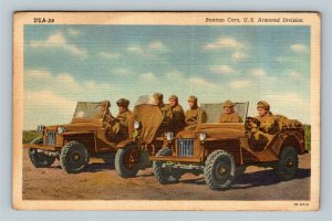 Bantam Cars, US Armored Division, Linen Postcard
