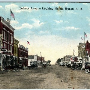 1921 Huron, S. Dak. Dakota Ave. North Photo Postcard Main St Downtown Signs A25