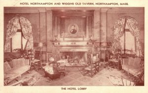 Vintage Postcard 1986 Hotel Northampton & Wiggins Old Tavern MA Hotel Lobby