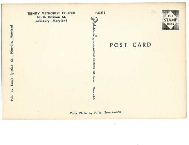 Postcard - Trinity Methodist Church - Salisbury Maryland MD - c1960