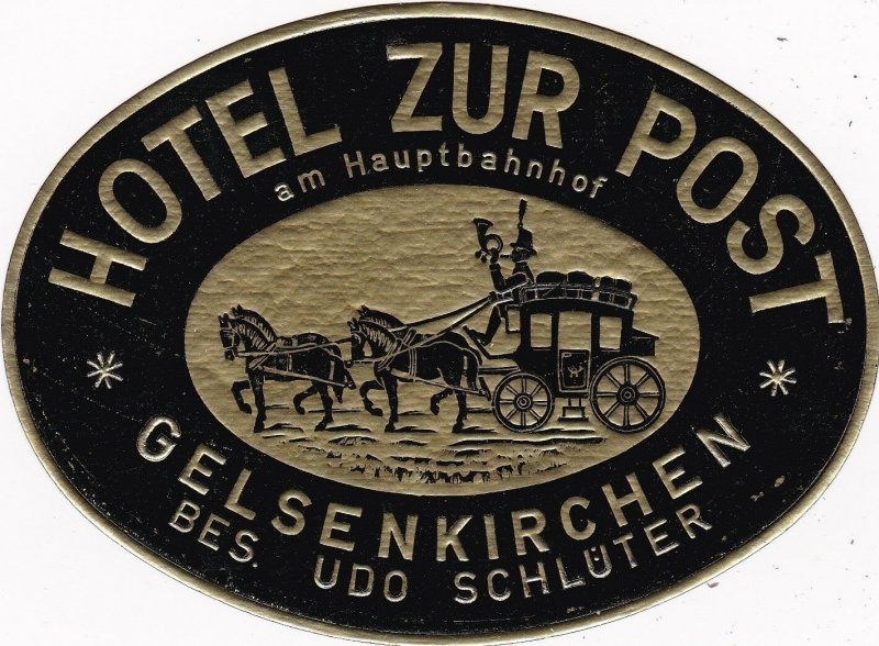 Germany Gelsenkirchen Hotel Zur Post Vintage Luggage Label sk2802