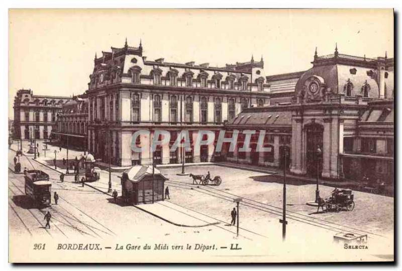  Vintage Postcard Bordeaux Train station of the South towards the Departure