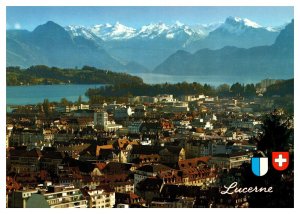 Postcard Switzerland Lucerne -- bird's eye view of city with mountains
