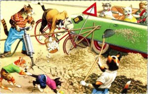 Alfred Mainzer DRESSED CATS #4717 Road Workers  ANTHROPOMORPIC  Spain Postcard