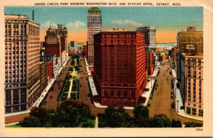 Michigan Detroit Grand Circus Park Showing Washington Boulevard and Statler H...