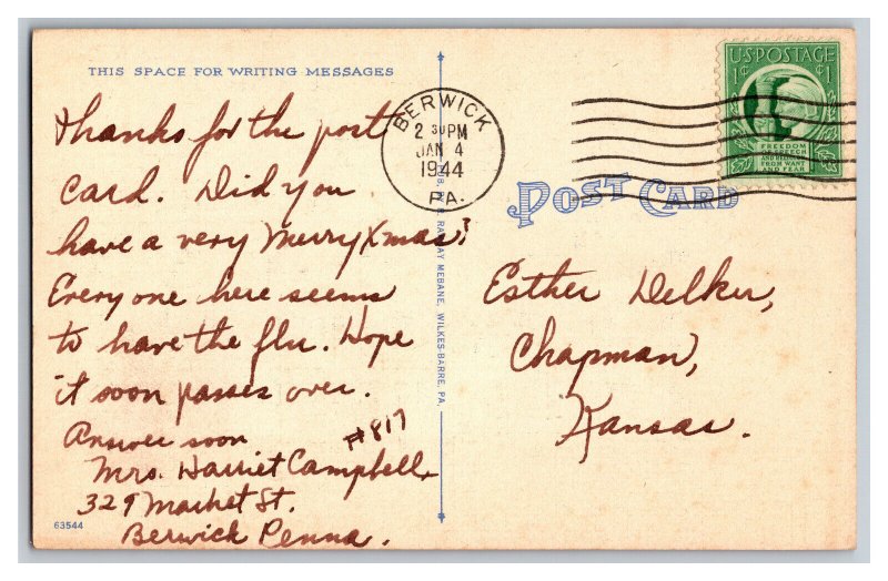 c1944 Postcard PA Greetings From WILKES BARRE PA Large Letter Card 